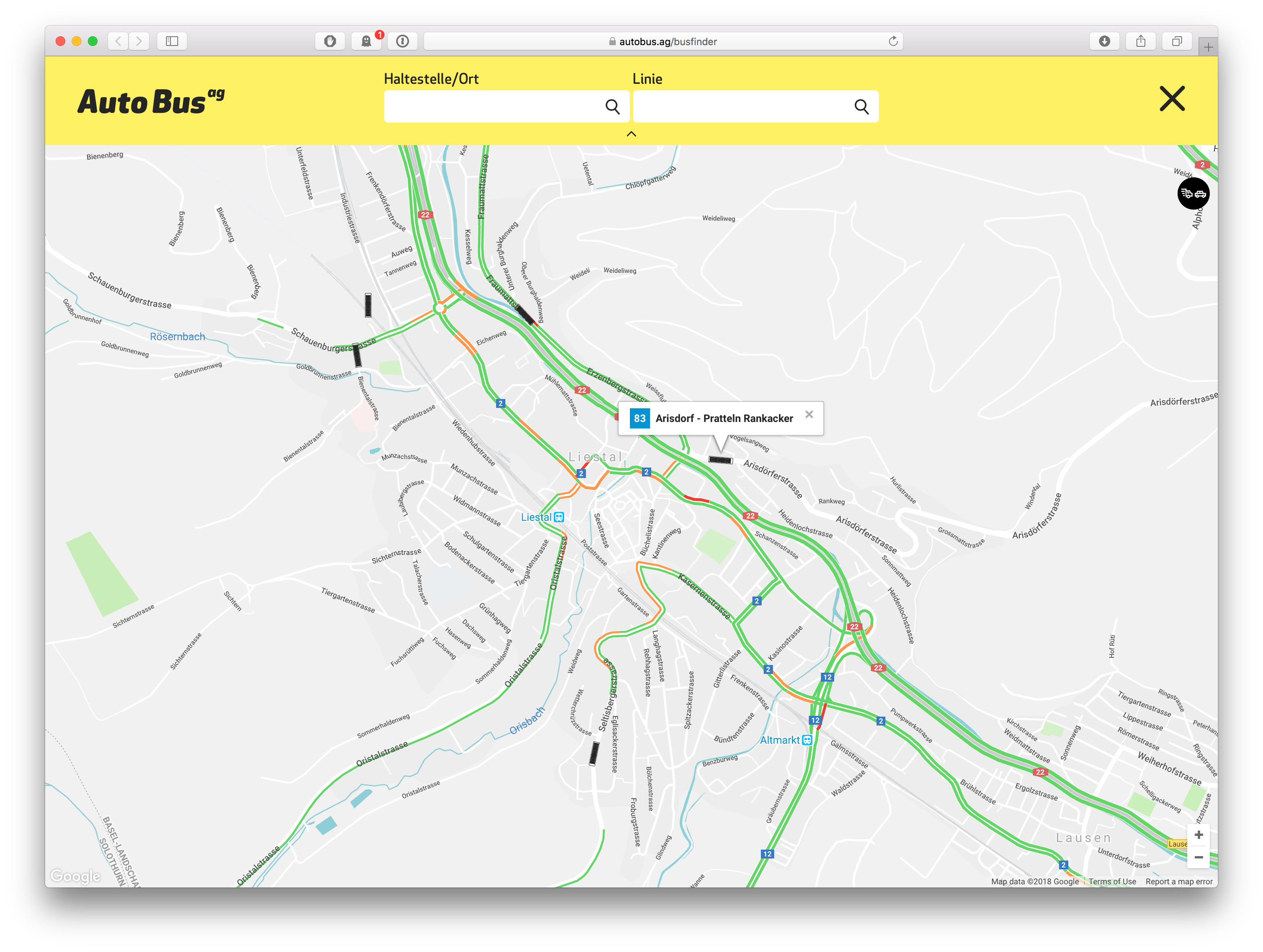 Busfinder – Livedarstellung aller Busse der Auto Bus AG Busfinder